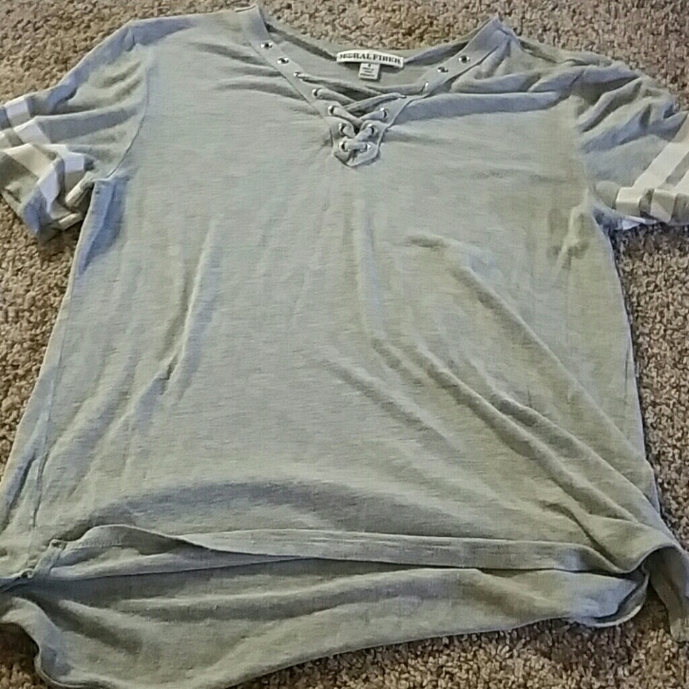 Grey and white lace up shirt